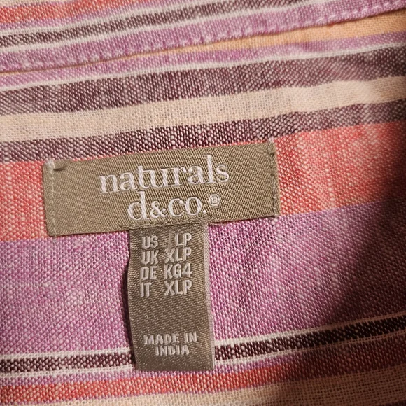 Naturals D&Co. Women's LP Linen Blend Striped Button-Down Multi-Color Top - Picture 3 of 10